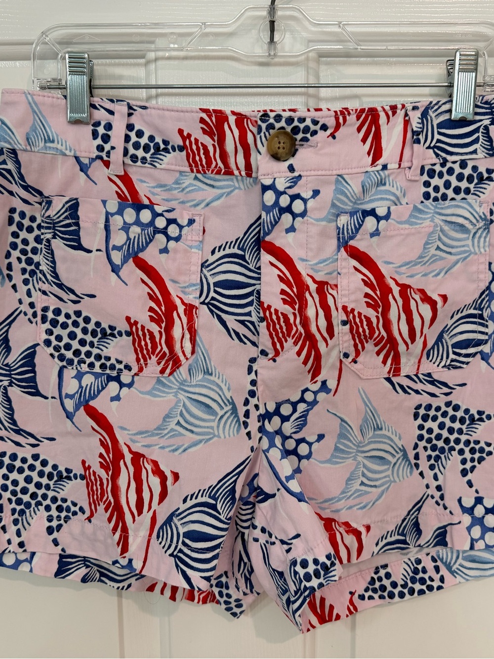 LOFT Pink Shorts with Red and Blue Tropical fish Print